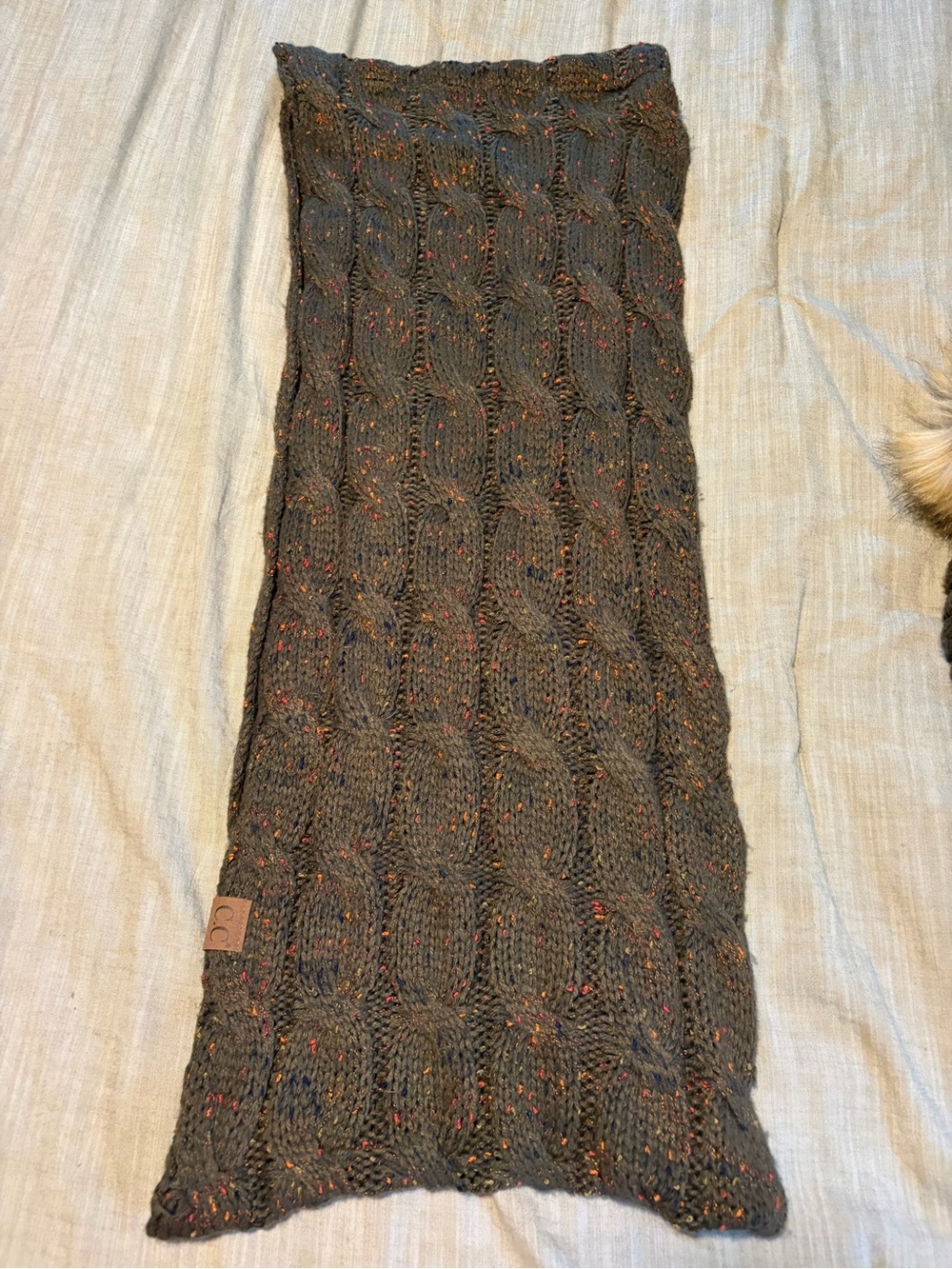 Cable Knit Olive Speckled Scarf